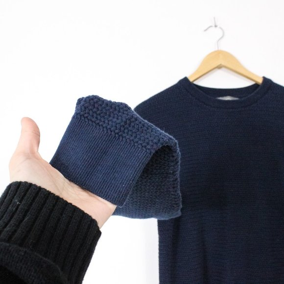 *Denver Hayes Navy Blue Cable Knit Crew Neck Sweater - Picture 5 of 6